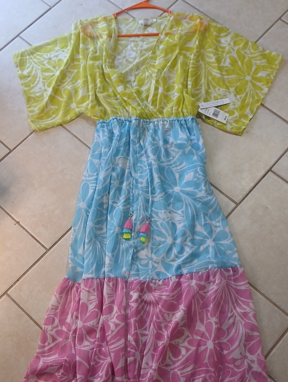 Bleu Rod Beattie Womens Sz M Colorblock Tassle Tiered Swim Cover Up/Dress NWT
